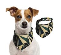 Nuevo patrón geométrico Art Déco Verde Esmeralda y Dorado,Pañuelos de algodón para Perros, Bufandas Ajustables para Mascotas,L