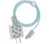 Nuevo Protector de Cable Floral para Cargador de iPhone, Protector de Cargador con diseño de corazón de Colores Mezclados, Protector de Envoltura de Alambre, Protector de Cable (Azul)