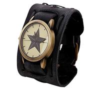 Nuevo Reloj de Pulsera Cuff Cool Men Wide Style Retro Punk Rock Big Leather Brown Reloj de Hombre 3 Digital Banda (Black-E, One Size)
