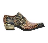 NUEVO ROCK M-7960-S14 ZAPATOS VINTAGE EMBOSADOS Cuero Negro Hebilla Acero Tacón