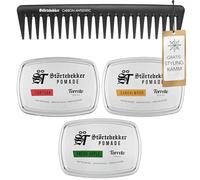 NUEVO: Störtebekker® Premium Pomada al Agua Set de Prueba + Peine FREE - 3 x Pomada Hombre 'Serie Torreto' - Fijación Media - Brillo Medio - Pomada para el Cabello 125ml - Made in Germany