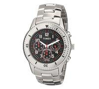 Nuevo Timex Plata Tono Acero Inoxidable Cronógrafo Esfera Negra Men WATCH-T2N159