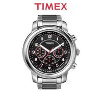 Nuevo Timex Plata Tono Acero Inoxidable Cronógrafo Esfera Negra Men WATCH-T2N166
