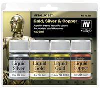 VALLEJO-3070199 3070199 Oro LIQUIDO Metallic Set OR, Multicolor, 35 ml (Paquete de 4)