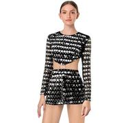 Nuevo vestido de chica caliente de moda con mangas de cintura y mangas largas de lentejuelas galaxia disfraz para mujer, Negro , S