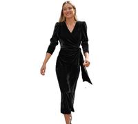 Nuevo Vestido de Verano para Mujer, Elegante Vestido de Noche de Manga Larga de diseño francés, Falda de Terciopelo dorado-GQTC001 Negro-S