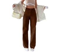 Nuevos Pantalones de Mujer Pantalones Vaqueros Rectos reductores de Edad de Color de Moda Pantalones adelgazantes de Cintura Alta para Mujer - Marrón Oscuro - M