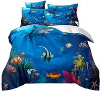 NUEYSP Funda Nordica Cama 150 Fondo Marino Infantil Fundas Nordicas Cama 150 para Adultos con Cremallera Cómodo Microfibra Fundas Nordicas 220x240 cm + 2 Funda de Almohada 50x75 cm