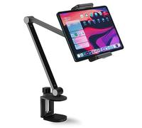 NueZoo Soporte para iPad, soporte de aluminio de brazo largo para tableta, soporte giratorio de 360° para cama, compatible con teléfonos móviles y tabletas de 4.5 a 13 pulgadas, color negro