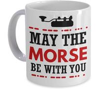 Nufar Taza de cerámica de 325 ml con texto en inglés "May the Morse Be With You", taza de café con refranes de esposa, marido, novio, novia, compañero de trabajo, de08bB73