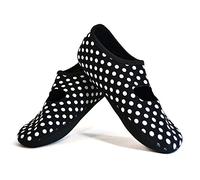 NuFoot Mary Janes Women's Shoes, Best Foldable & Flexible Flats, Travel & Exercise Shoes, Dance Shoes, Yoga Socks, Indoor Shoes, Slippers, Black with White Polka Dots, Medium
