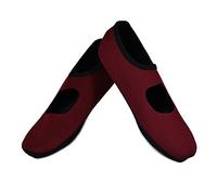 NuFoot Mary Janes Women's Shoes, Best Foldable & Flexible Flats, Travel & Exercise Shoes, Dance Shoes, Yoga Socks, Indoor Shoes, Slippers, S, Carmesí, 1
