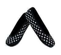 NuFoot Women's Shoes Ballet Flats Best Foldable & Flexible Travel & Exercise Slippers, Dance Shoes, Yoga Socks, Indoor Shoes, Black with White Polka Dot, Extra Large