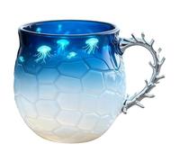 Nuhjytgf Taza hecha a mano de vidrio de mar con ondas - Vaso soplado a mano de 14 onzas | Taza de bebida para amantes del mar, para jugo, leche, estudio, sala de estar, profesores, estudiantes