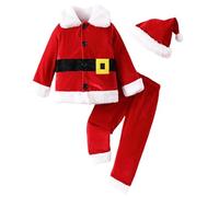 Nuiorfty 3 Unids/Set Disfraz de Papá Noel para Niños Disfraces de Navidad Unisex con Chaqueta de Felpa Abrigo Pantalones y Gorr