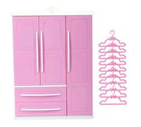 Nuiorfty Armario para muñecas Armario para casa de muñecas de 3 Puertas y 2 cajones Muebles para casa de de 7x10x3 con 10 Perchas Miniaturas amigables para Bricolaje para Guardar Ropa de