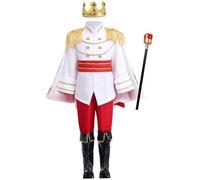 Nuiorfty Disfraz de Príncipe para Niños Túnica de Manga Larga Disfraz de Príncipe Encantador para Niños con Corona y Bastón Conju