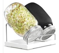 Nuiorfty Kit de Cultivo de brotes Tarro de brotes de Boca Ancha con Tapas de Malla de Acero Inoxidable Bandeja de Goteo y Soporte para brócoli Frijol Mungo y Alfalfa