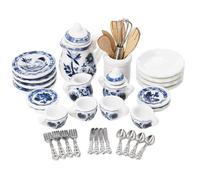 Nuiorfty Mini Juego de té a Escala 1:12 Juego de té en Miniatura Accesorios de casa de muñecas de cerámica Azul y Blanca con Tetera y Tazas para una exhibición Realista
