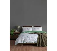 Nuit Des Rêves 100% algodón Ranforce Single Quilt Cover Set White & Green, 135 x 200 cm Duvet, 80 x 80 cm Pillowcase | Lavable a máquina, diseño Elegante, Cuenta de Hilos 145