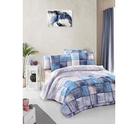 Nuit Des Rêves Juego de Funda de edredón Doble (200 x 200 cm), 100% algodón, Azul y Beige, 2 Fundas de Almohada (80 x 80 cm), Lavable a máquina, diseño Elegante