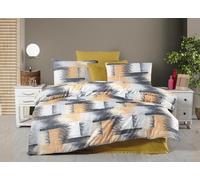 Nuit Des Rêves Juego de Fundas de edredón Doble (200 x 200 cm), 50% algodón/50% poliéster, Mostaza y Antracita, 2 Fundas de Almohada (80 x 80 cm), Cierre de botón y Envoltura, Lavable a máquina