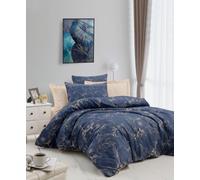 Nuit Des Rêves Juego de Fundas de edredón Doble (200 x 200 cm), Color Azul Oscuro y Crema, 100% poliéster, microsatén y impresión 3D de algodón, Cierre de Cremallera, Lavable a máquina