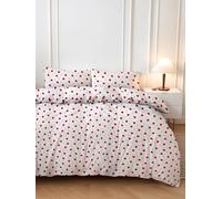 Nuit Des Rêves Juego de Fundas de edredón Doble (200 x 200 cm), Rojo y Blanco, 50% algodón/50% poliéster, 2 Fundas de Almohada (80 x 80 cm), Lavable a máquina, Cuenta de Hilos 127, Cierre de Botones