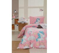 Nuit Des Rêves Juego de fundas de edredón XXL (155 x 220 cm), 70% algodón/30% poliéster, rosa, blanco y azul, lavable a máquina, cuenta de 120 hilos, botón y cierre de sobre, cama acogedora y elegante