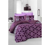 Nuit Des Rêves Luxurious Satin King Quilt Cover Set (200 x 220 cm), 100% algodón, Lila y Blanco, 2 Fundas de Almohada (80 x 80 cm), Lavable a máquina, Cuenta de Hilos 210, diseño Elegante