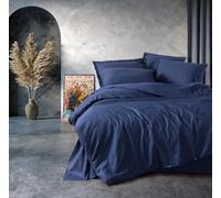 Nuit Des Rêves Premium Ranforce Double Quilt Cover Set (200 x 200 cm), Azul Oscuro, 100% algodón, 2 Fundas de Almohada (80 x 80 cm), impresión reactiva, Lavable a máquina, diseño Elegante