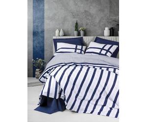 Nuit Des Rêves Premium Ranforce Double Quilt Cover Set (200 x 200 cm), Azul Oscuro, 100% algodón, 2 Fundas de Almohada (80 x 80 cm), impresión reactiva, Lavable a máquina, diseño Elegante