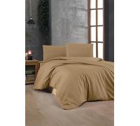 Nuit Des Rêves Premium Ranforce Double Quilt Cover Set Light Brown, 200 x 200 cm, 100% algodón, 117 gr/m², Incluye 2 Fundas de Almohada (80 x 80 cm), Suave y Duradero