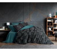 Nuit Des Rêves Ranforce - Juego de Funda de edredón Individual, 135 x 200 cm, 100% algodón, Color Azul petróleo, impresión reactiva, Lavable a máquina, sobre y Cierre de Botones, Suave y Elegante