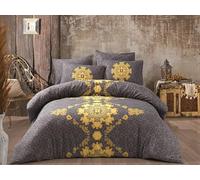 Nuit Des Rêves Ranforce - Juego de Funda de edredón Individual XL, 100% algodón, 155 x 200 cm, Color Gris y Amarillo, Lavable a máquina, 140 Hilos, Cierre de botón y sobre, Ropa de Cama acogedora y
