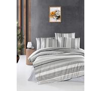 Nuit Des Rêves Ranforce - Juego de Funda de edredón Individual XL, 155 x 200 cm, 100% algodón, Color Gris y Blanco, Lavable a máquina, 145 Hilos, Cierre de botón y sobre, Ropa de Cama acogedora y