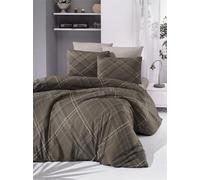 Nuit Des Rêves Ranforce - Juego de Funda de edredón Individual XL, 155 x 200 cm, 100% algodón, Lavable a máquina, Cuenta de 145 Hilos, Color marrón, Blanco y Negro y Naranja, Elegante y cómodo