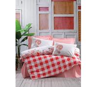 Nuit Des Rêves Ranforce Juego de Fundas de edredón Doble (200 x 200 cm), 100% algodón, Rosa y Blanco, 2 Fundas de Almohada (80 x 80 cm), Lavable a máquina, Elegante impresión de pigmentos, Cierre de