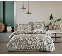 Nuit Des Rêves Ranforce King Quilt Cover Set (200 x 220 cm), 100% algodón, Beige y Azul, 2 Fundas de Almohada (80 x 80 cm), Lavable a máquina, diseño Elegante con Cierre de botón