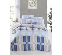 Nuit Des Rêves Ranforce King Quilt Cover Set (200 x 220 cm), 100% algodón, Cuenta de Hilos 145, Lavable a máquina, Azul y Beige, Incluye 2 Fundas de Almohada, diseño Elegante