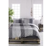 Nuit Des Rêves Ranforce Single XXL Quilt Cover Set 100% algodón, 155 x 220 cm, Gris y Antracita, Lavable a máquina, Cuenta 145 Hilos, botón y Cierre de Solapa