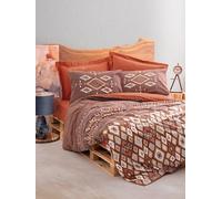 Nuit Des Rêves Ranforce Single XXL Quilt Cover Set 155 x 220 cm, 100% algodón, marrón, Naranja/Blanco, Lavable a máquina, Cierre de Botones, Elegante impresión de Pigmento