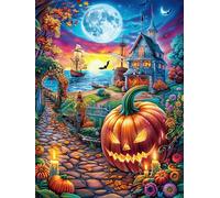 Nuit d'Halloween Avec Des citrouilles Puzzle 1000 Piezas Papel Adolescentes Mitos Animal Planta Actividad Familiar Educativa Mejora Coordinación Ojo-Mano Fiestas Navideñas 1000 PCS