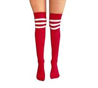 NuJake Calcetines por encima de la rodilla de algodón y elastano para mujer, estilo animadora, árbitro, disfraz y cosplay, talla 4-6,5, Rojo con blanco, 4-6.5