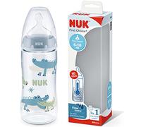 NUK biberón First Choice+ Flow Control | 6-18 meses | Control de temperatura | Tetina de silicona | Válvula anticólica | Sin BPA | 360 ml | Azul | 1 unidad