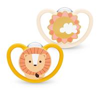 NUK Chupete espacial | Chupete con ventilación adicional | Silicona sin BPA | 6-18 meses | león y sol | 2 piezas beige