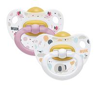 NUK Chupete Happy Kids de 0 a 6 meses, látex y forma adecuada para la mandíbula, rosa y blanco, 2 unidades