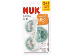 NUK Chupete Signature | Chupete de silicona sin BPA | 0-6 meses | Estrellas verdes | Paquete de 3