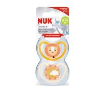 Nuk - Pack 2 chupetes Space silicona 18-36 meses León/Sol