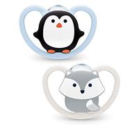 NUK Chupetes Space | 0-6 meses | Chupetes de ventilación adicional | Silicona BPA | Penguin & Fox | Pack de 2